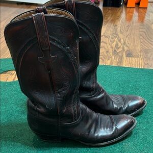 Lucchese Dark Red  Brown Leather Cowboy Boots